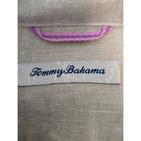 Tommy Bahama 100% Linen Pink Blue Stripe Business Casual Men's Dress Shirt XL - Picture 5 of 7